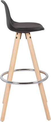 Barkruk - Zithoogte 75cm - Zwart - Kunstleer - Bruin frame - Met rugleuning