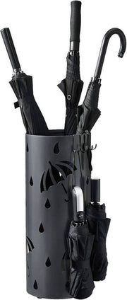 Happyment Ronde Paraplubak Diva - Parapluhouder metaal- Verwijderbare wateropvangbak - Met haak - Antraciet - Metaal - 49 x Ø 20cm