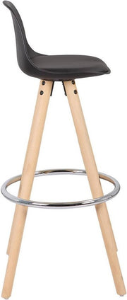 Hoge Barkruk Nevlo - Zithoogte 75cm - Zwart - Set van 1 - Keuken - Barstoelen - Met rugleuning - Kunstleer - Bruin frame
