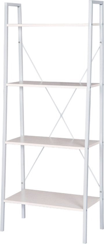 Happyment Boekenkast Udi industrieel - 4 lagen - Wit - Boekenrek - Woonkamer, slaapkamer en kinderkamer - Hout - Wit - 60x35x148cm