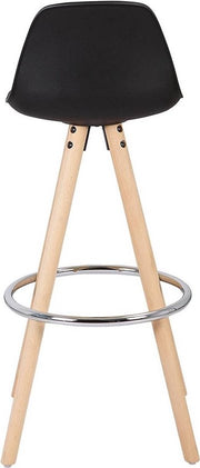 Barkruk - Zithoogte 75cm - Zwart - Kunstleer - Bruin frame - Met rugleuning