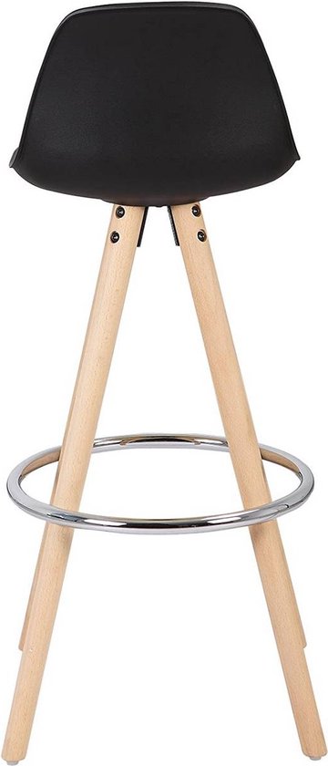 Hoge Barkruk Nevlo - Zithoogte 75cm - Zwart - Set van 1 - Keuken - Barstoelen - Met rugleuning - Kunstleer - Bruin frame