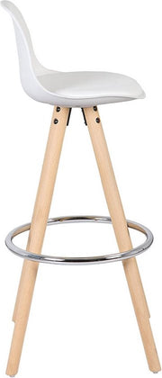 Hoge Barkruk Silli - Zithoogte 75cm - Wit - Set van 1 - Keuken - Barstoelen - Met rugleuning - Kunstleer - Bruin frame