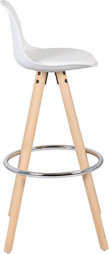 Hoge Barkruk Silli - Zithoogte 75cm - Wit - Set van 1 - Keuken - Barstoelen - Met rugleuning - Kunstleer - Bruin frame