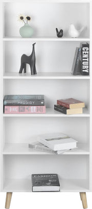 Happyment Boekenkast industrieel - 4 lagen - Op poten - Wit - Boekenrek - Woonkamer, slaapkamer en kinderkamer - Hout - 60 x 24x 144 cm