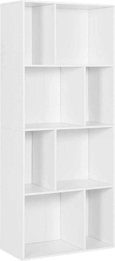 Happyment Boekenkast Daria OPEN - 8 Vakken - Wit - Boekenkast - Boekenrek - Woonkamer, slaapkamer en kinderkamer - Hout - 60 x 143 x 29 cm