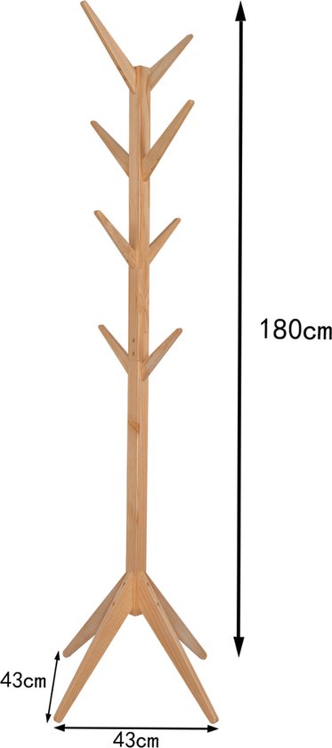 Happyment Luxe Staande kapstok - 8 haken - Kapstok staand - Premium hout - 180cm - Bruin