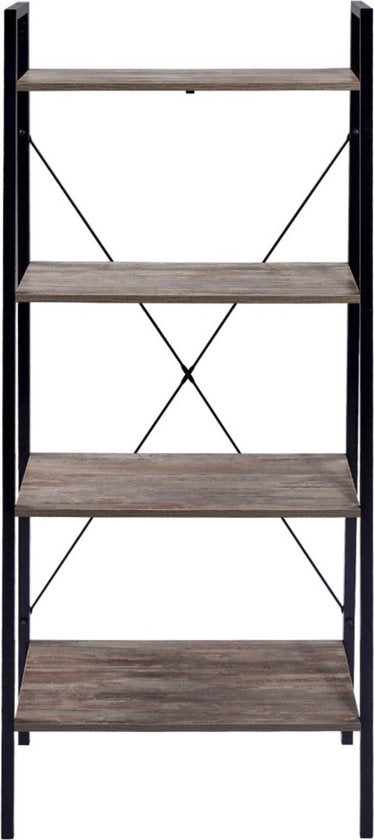 Bolt Edge Boekenkast - Industrieel - 4 lagen - Zwart/hout - 60x35x148cm