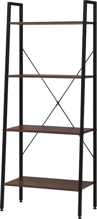 Bolt Edge Boekenkast - Industrieel - Donkerbruin - 4 Lagen - 60x35x148cm - Hout/Wit