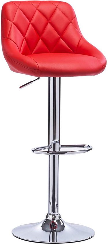 Designer Barkruk Lerino - Met rugleuning - Stevig - Ergonomische barstoel - Zithoogte 60 - 82cm - Rood - Set van 2 - Keuken en bar - In hoogte verstelbaar