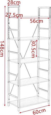 Bolt Edge Boekenkast - Industrieel - Zwart/Oak - 5 lagen - 60x28x148cm