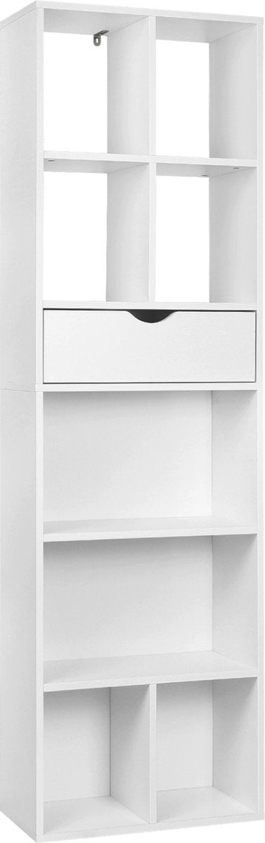 Happyment Open Boekenkast Gerry - 9 Vakken - 1 Lade - Wit - Boekenkast - Boekenrek - Woonkamer, slaapkamer en kinderkamer - Hout - 50 x 24 x 168cm