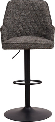 Happyment Barkruk Zizi - Met rugleuning en armleuning - Donkergrijs - Modern Design - Voetsteun - Voor Keuken en Bar - Set van 1 - Chenille