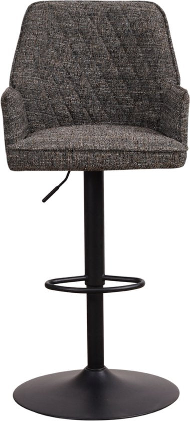 Happyment Barkruk Zizi - Met rugleuning en armleuning - Donkergrijs - Modern Design - Voetsteun - Voor Keuken en Bar - Set van 1 - Chenille