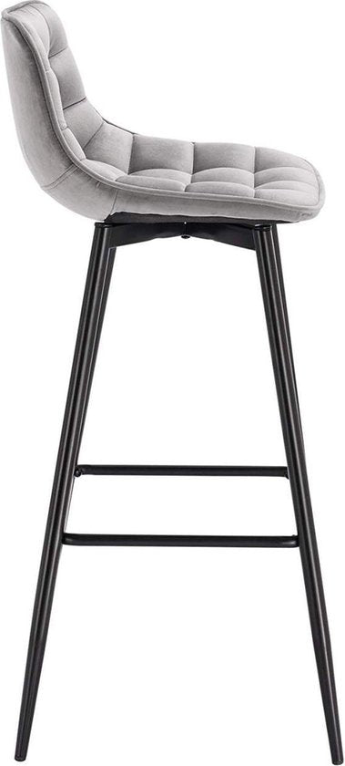 Barkruk Merdi Industrial - Lichtgrijs - Barkrukken set van 2 - Barstoel Kruk - Barstoelen met rugleuning - Keukenstoel - Velvet