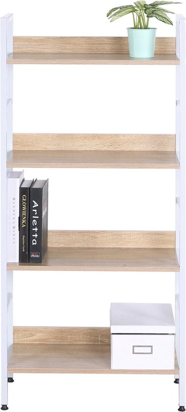 Bolt Edge Boekenkast Bila - 4 Planken - Vintage Wit/Oak - Kantoor - Woonkamer - Industrieel