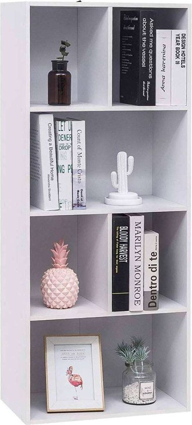 Happyment Open Boekenkast Zita - 6 Vakken - Wit - Boekenkast - Boekenrek - Woonkamer, slaapkamer en kinderkamer - Hout - 50 x 30 x 118 CM