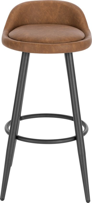 Leren Barkrukken London - Set van 2 - Bruin - Met rugleuning - Barstoelen ergonomisch - Keuken - Zithoogte 69cm