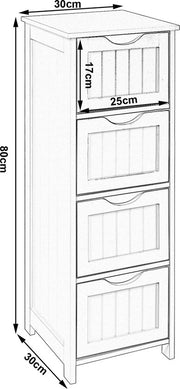 Happyment Kolomkast Badkamermeubel staand - Badkamerkast hoog - Badkamer - Grijs - 4 lades - 30x30x81cm