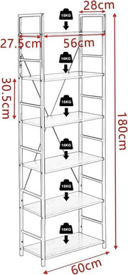 Bolt Edge Boekenkast - Zwart/Oak - Industrieel - 6 Lagen - 60x28x180cm - Hout/Metaal