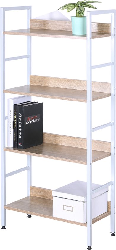 Happyment open boekenkast Bila - 4 planken - Voor kantoor - woonkamer - slaapkamer - 60 x 27.5 x 126 - industrieel ontwerp - vintage Wit/Oak