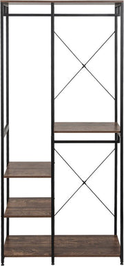 Kledingrek Zita - Met 2 planken - Vintage - Schoenen rek - Garderobekast organizer - Garderoberek - Kledingkast hout - Met Opbergruimte - Bruin