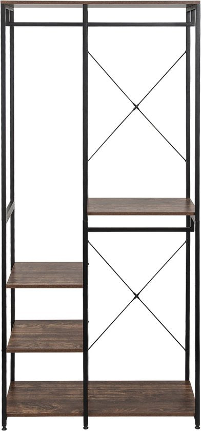 Kledingrek Zita - Met 2 planken - Vintage - Schoenen rek - Garderobekast organizer - Garderoberek - Kledingkast hout - Met Opbergruimte - Bruin