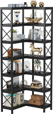 Boekenkast met 7 Lagen - Hoekkast - Zwart - Hoekrek - Voor Woonkamer, Slaapkamer of Kantoor