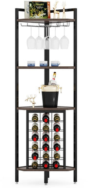 Hoek Wijnrek - Flessenrek - Barkast - Drankkast - Wijnkast - Opbergkast - 4-Laags - Zwart - 40x40x160cm