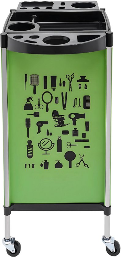 Kappers trolley Vera - Met wielen - Groen - Voor salons, spa’s en stylisten - Werkwagen
