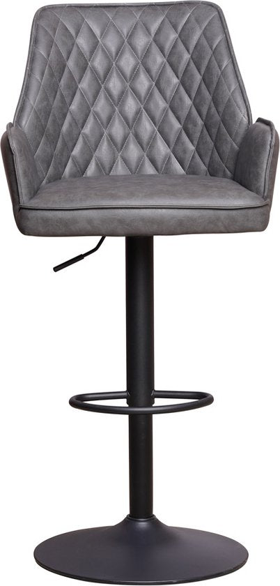 Happyment Barkruk Divo - Met rugleuning en armleuning - Antraciet - Modern Design - Voetsteun - Voor Keuken en Bar - Set van 1 - Microvezel