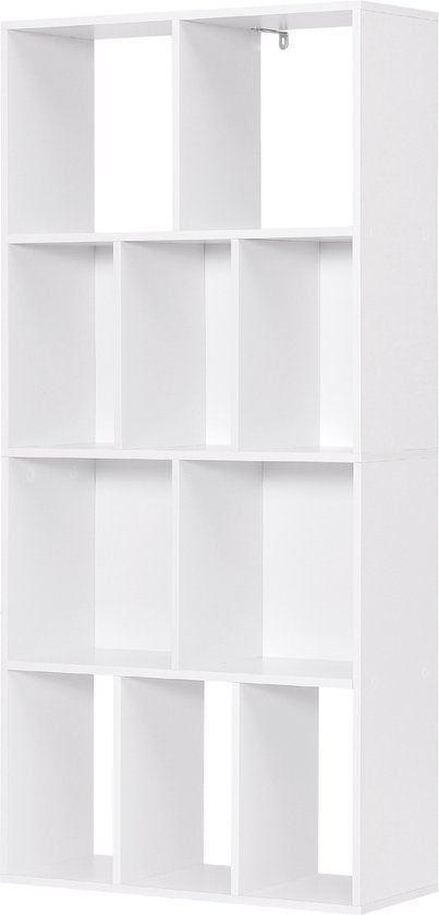 Happyment Open Boekenkast Dada - 10 Vakken - Wit - Boekenkast - Boekenrek - Woonkamer, slaapkamer en kinderkamer - Hout - 60x20x120cm