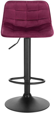 Velvet Barkrukken Dera - In hoogte verstelbaar - Met rugleuning - Set van 2 - Bordeaux - Barstoelen ergonomisch - Keuken en bar - Zithoogte 59-81cm