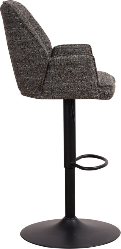 Happyment Barkruk Zizi - Met rugleuning en armleuning - Donkergrijs - Modern Design - Voetsteun - Voor Keuken en Bar - Set van 1 - Chenille