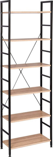 Boekenkast Lerrie - Industrieel - 6 Lagen - Zwart/Oak - Boekenrek - Woonkamer, slaapkamer en kinderkamer - Hout/Metaal - 60x28x180cm