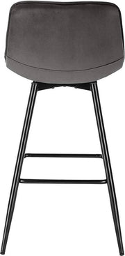 Luxe Barkurk Mambia - Industrial - Grijs - Barkrukken set van 1 - Barstoel Kruk - Barstoelen met rugleuning - Keukenstoel - Velvet