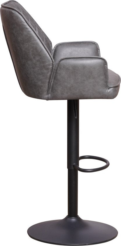Happyment Barkruk Divo - Met rugleuning en armleuning - Antraciet - Modern Design - Voetsteun - Voor Keuken en Bar - Set van 1 - Microvezel