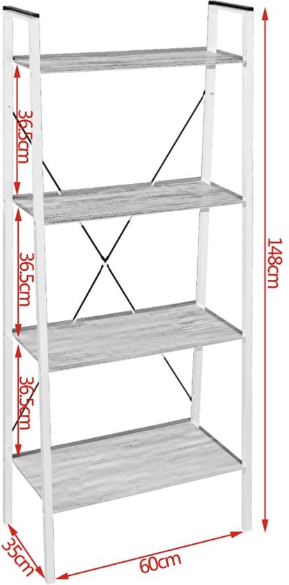 Happyment Boekenkast Udi industrieel - 4 lagen - Wit - Boekenrek - Woonkamer, slaapkamer en kinderkamer - Hout - Wit - 60x35x148cm