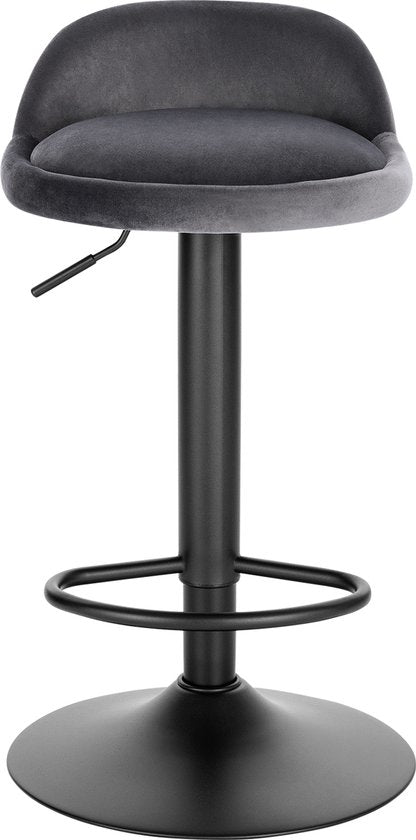 Barkruk Mario Industrial - Donkergrijs - Barkrukken set van 2 - Barstoel Kruk - Barstoelen met rugleuning - Keukenstoel - Velvet