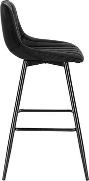 Barkruk Merlito - Industrial - Zwart - Barkrukken set van 2 - Barstoel Kruk - Barstoelen met rugleuning - Keukenstoel - Velvet