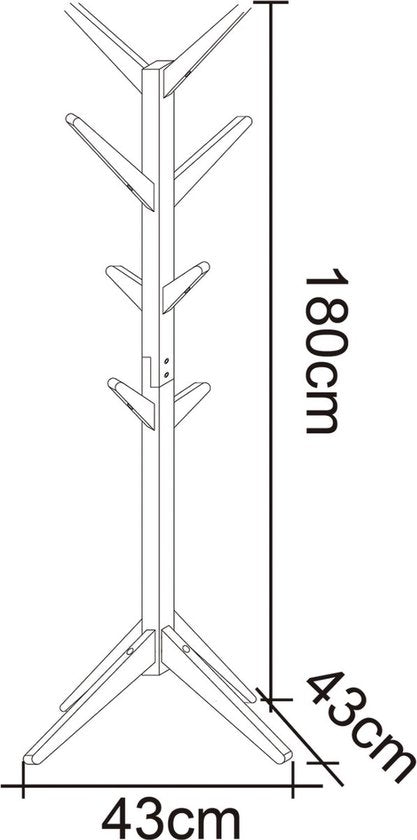 Staande Kapstok - Premium Hout - 8 Haken - Wit - 180cm Hoog