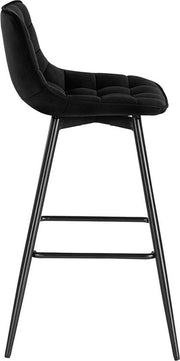 Barkruk Nisa Industrial - Zwart - Barkrukken set van 2 - Barstoel Kruk - Barstoelen met rugleuning - Keukenstoel - Velvet