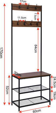 Bolt Edge Kapstok - Hout & Metaal - Met Schoenenrek - 7 Haken - 3 Planken