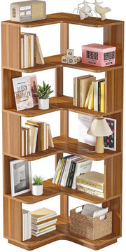Hoekkast Brooklyn - Vakkenkast 165cm - Boekenrek Hoekmeubel - Opbergrek 6 lagen - Bruin