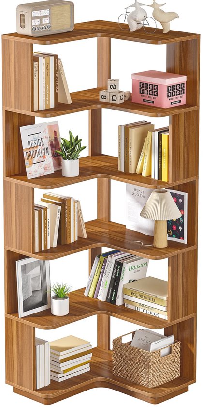 Hoekkast Brooklyn - Vakkenkast 165cm - Boekenrek Hoekmeubel - Opbergrek 6 lagen - Bruin