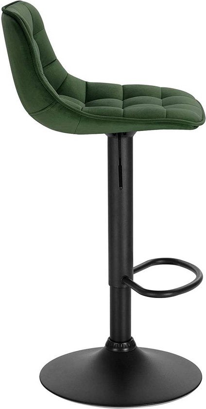 Velvet Barkrukken Lozi - In hoogte verstelbaar - Met rugleuning - Set van 2 - Donkergroen - Barstoelen ergonomisch - Keuken en bar - Zithoogte 59-81cm