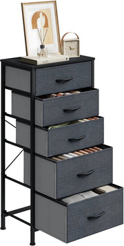 Ladekast met 5 Laden -Dressior - Kast - Voor Slaapkamer, Keuken, Kantoor of Woonkamer - Smal Dressoir met Stoffen Laden