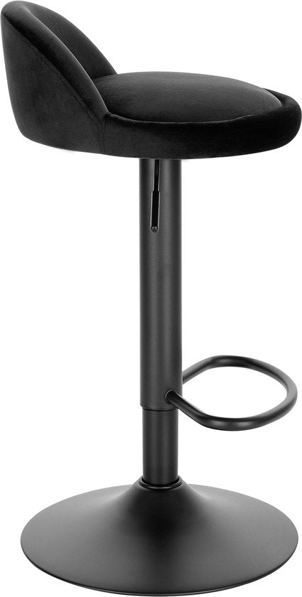 Luxe Barkurk Benito - Industrial - Zwart - Barkrukken set van 1 - Barstoel Kruk - Barstoelen met rugleuning - Keukenstoel - In hoogte verstelbaar - Velvet