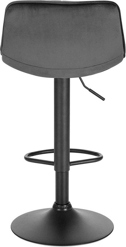 Velvet Barkrukken Mida - In hoogte verstelbaar - Met rugleuning - Set van 2 - Donkergrijs - Barstoelen ergonomisch - Keuken en bar - Zithoogte 59-81cm