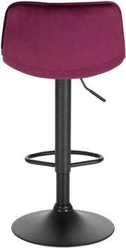 Velvet Barkrukken Dera - In hoogte verstelbaar - Met rugleuning - Set van 2 - Bordeaux - Barstoelen ergonomisch - Keuken en bar - Zithoogte 59-81cm